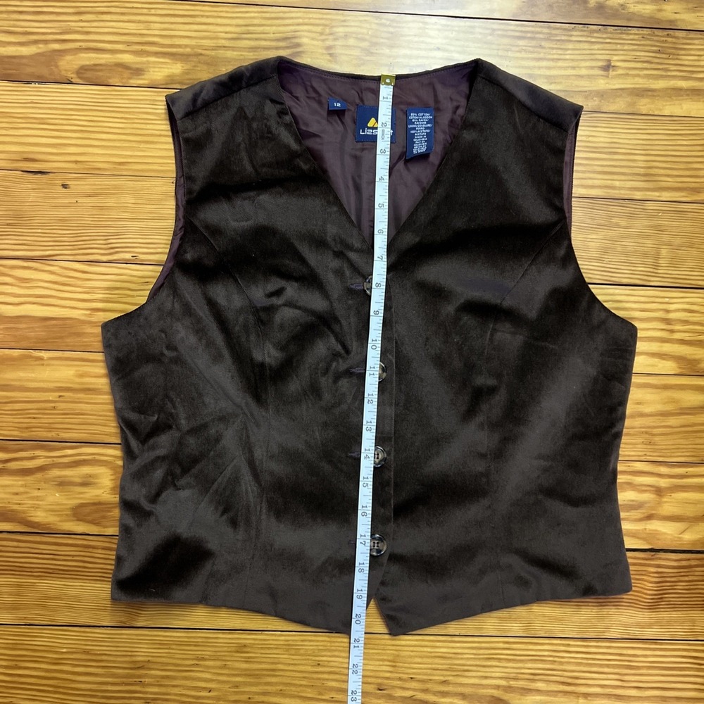 Vintage Liz Sport Lizsport Velvet Vest Size 12 Brown Button Up 90's Y2K - Picture 4 of 8